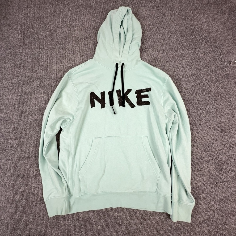 Nike Hoodie Mens Medium Mint Green Pullover Kangaroo Pocket Logo Graphic
